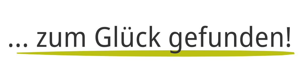 Grafik mit dem Schriftzug "Zum Glück gefunden" als Qualitätssiegel der Prothesen-Manufaktur Da Vinci GmbH.